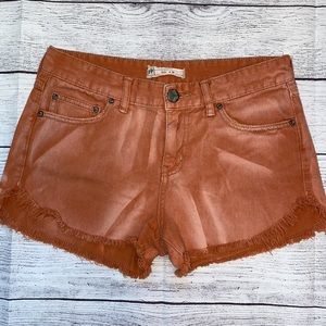 Free People Orange Denim Shorts